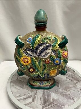 Vintage 1979 Bischoff Cherry Wine Italian Hand Painted Ceramic Bottle Decanter